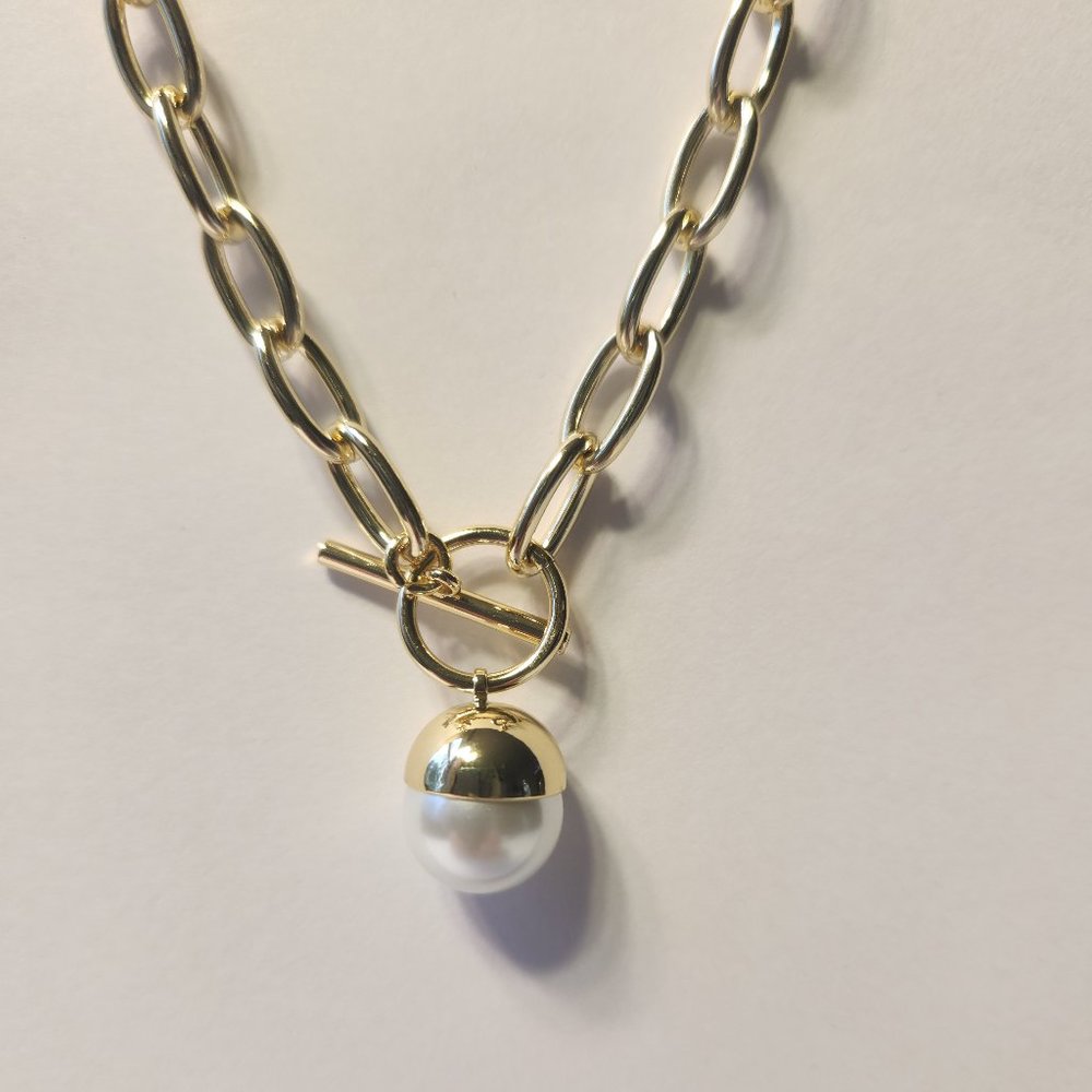 Jewelry Fashion, gold plated, imitation pearl necklace with toggle clasp